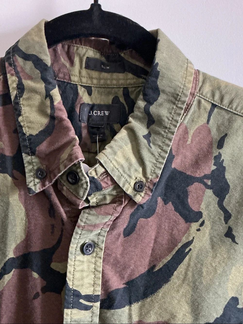 J. Crew Men's Camo Button-Front Shirt Jacket in Olive & Brown